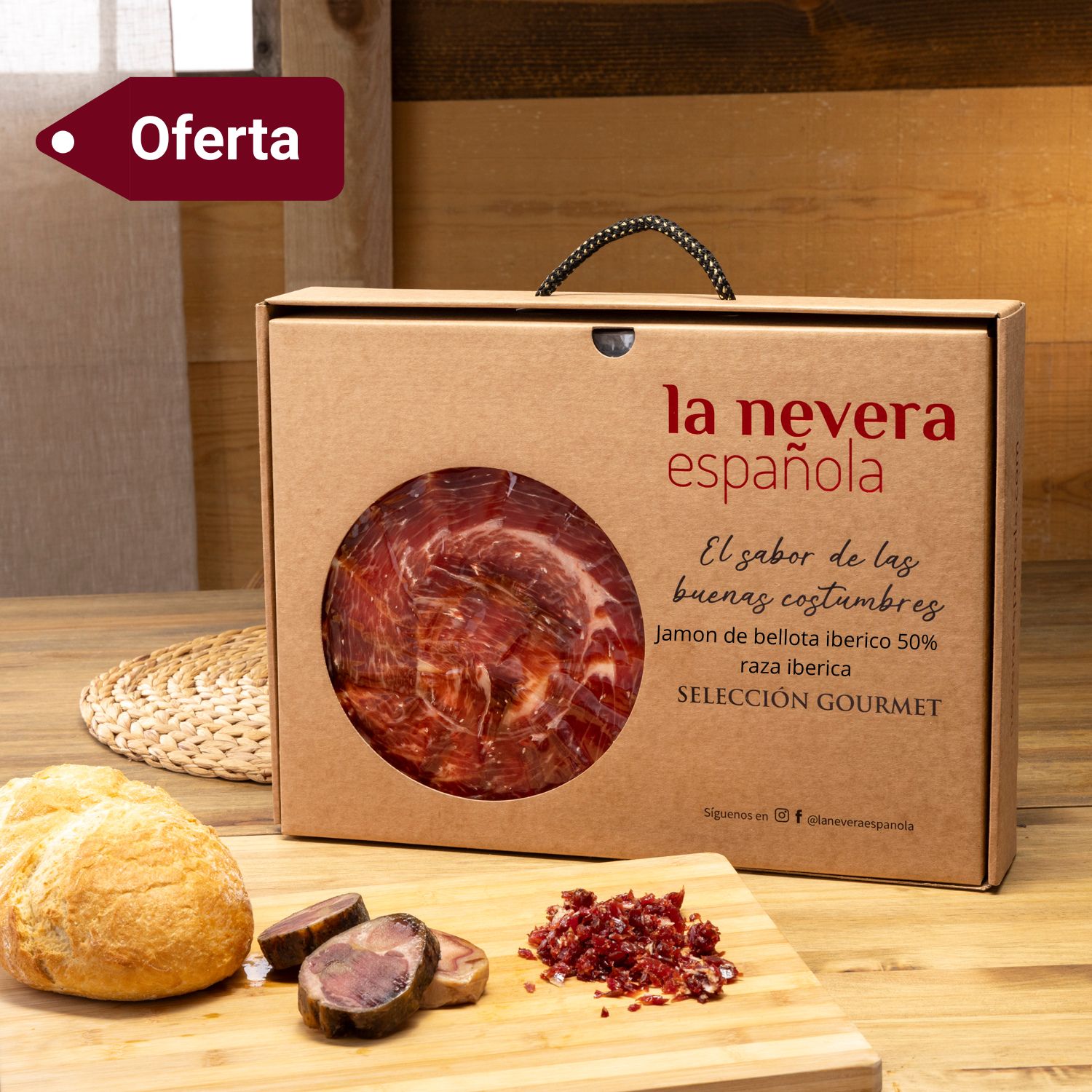 Jamón de Bellota Ibérico 50% Raza Ibérica Cortado a Cuchillo - Pack Premium de 14 Sobres
